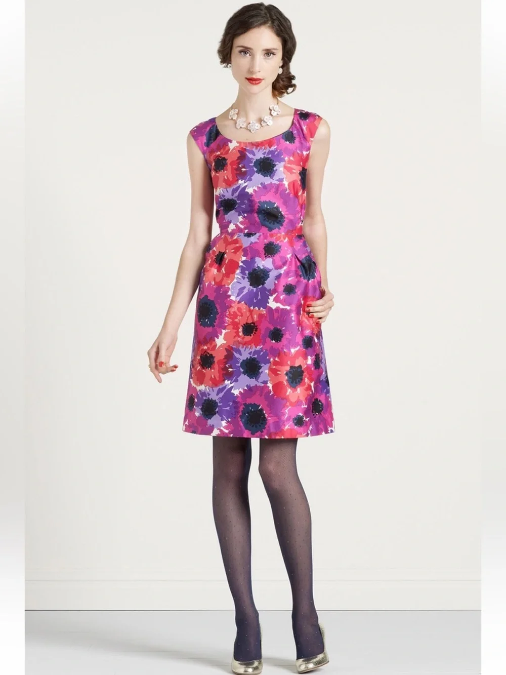 Kate Spade Floral Print Silk Dress Pink Purple Size 6